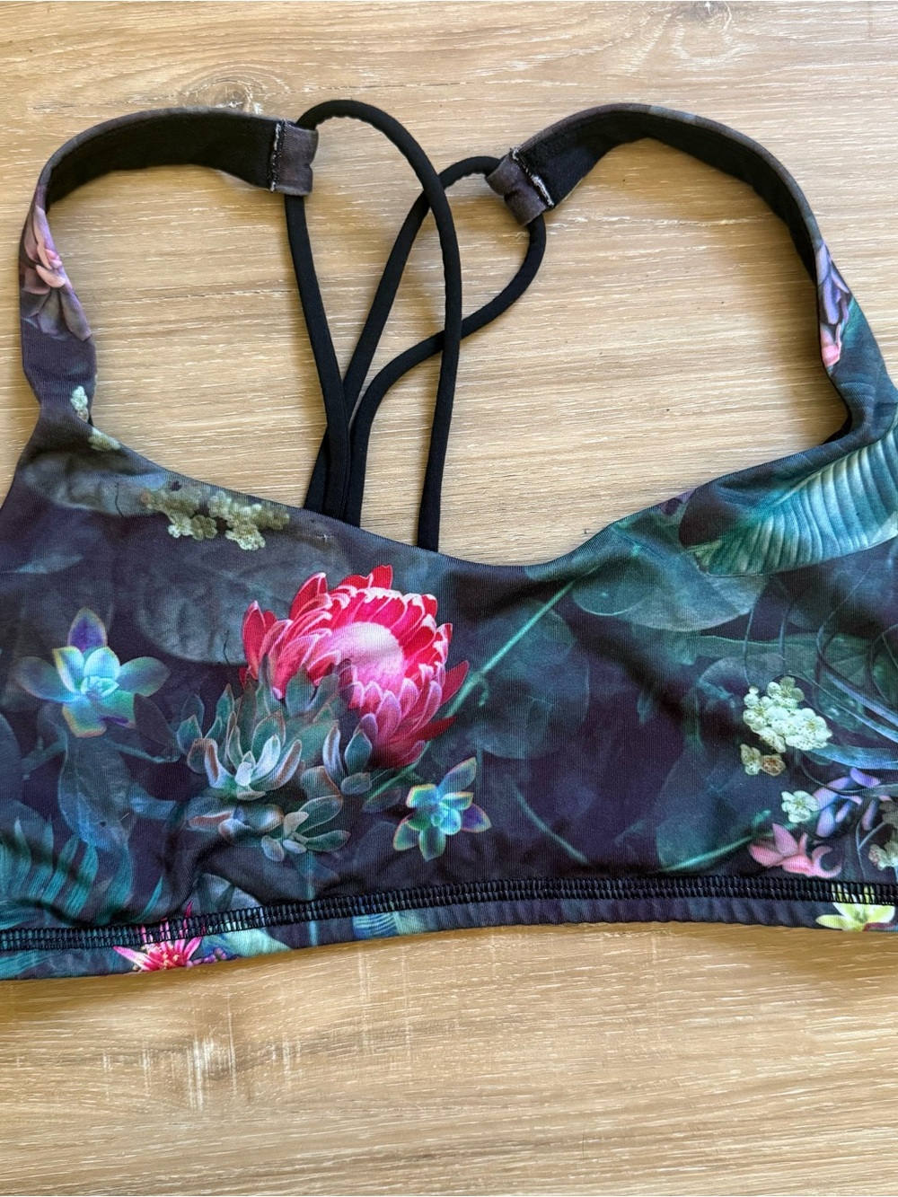 Lulu Lemon Floral Strappy Sports Bra - Black with Multicolor Floral Print 6